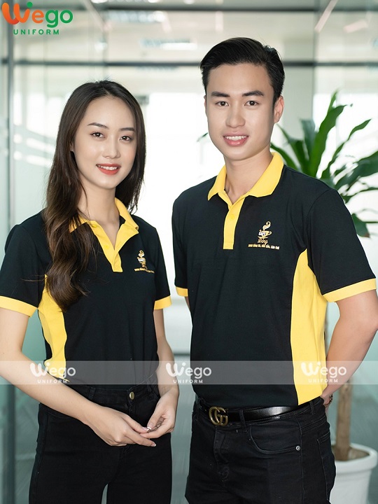 Áo thun đồng phục màu vàng đen kết hợp cổ