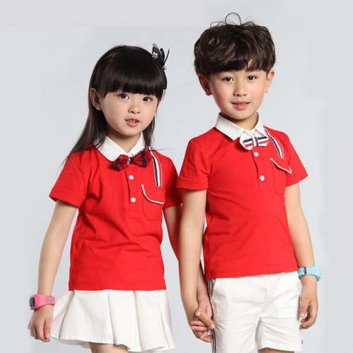 Áo phông đồng phục mầm non MN0005 phối 2 màu đỏ và trắng