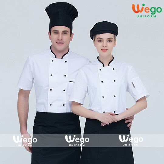 Mẫu đồng phục nhà bếp phối 2 tone màu đen trắng