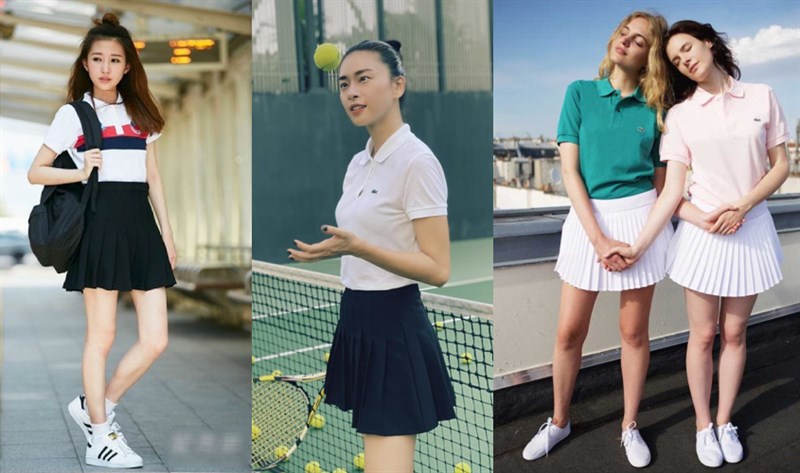 Phối áo phông dáng polo với chân váy tennis thể thao