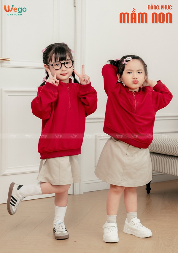 Chân váy chữ A đồng phục mầm non màu be sữa