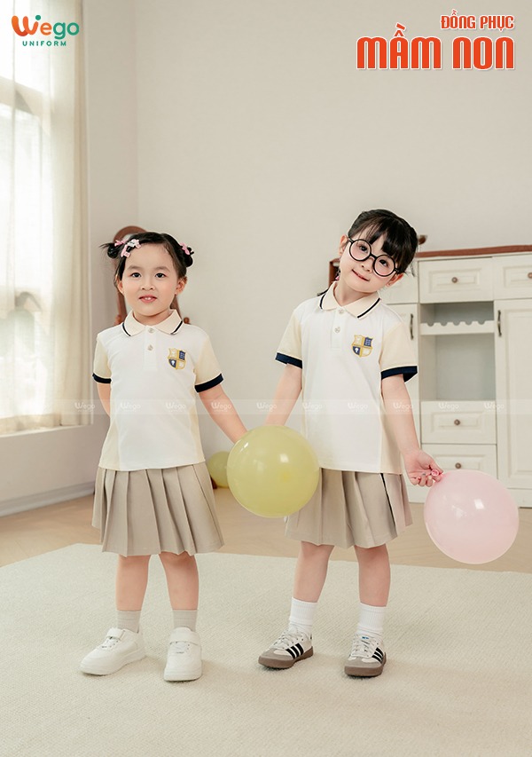 Chân váy xếp ly đồng phục mầm non màu be sữa