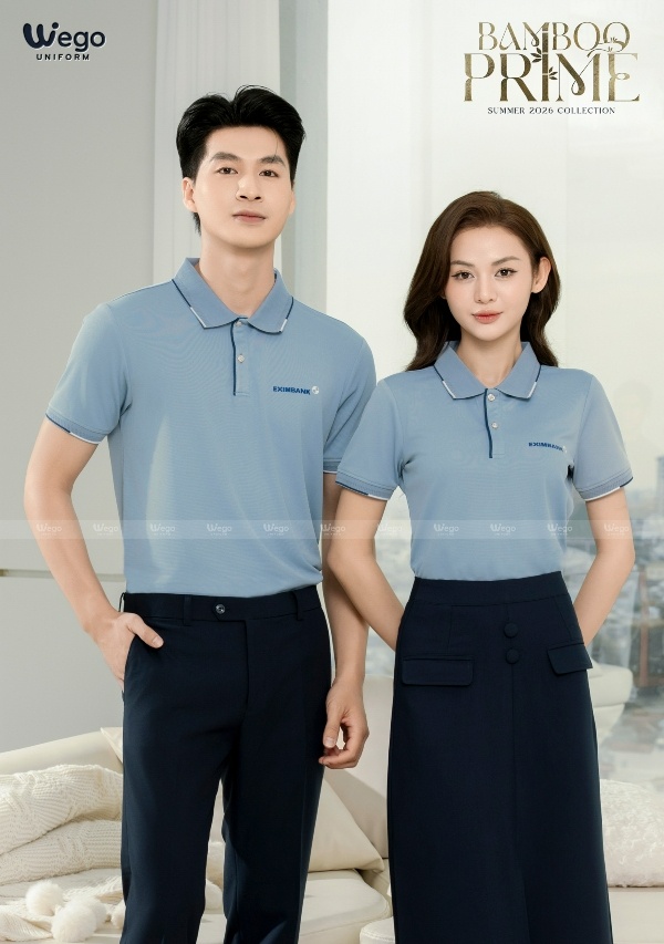 Áo thun phông đồng phục Bamboo Prime màu xanh môn